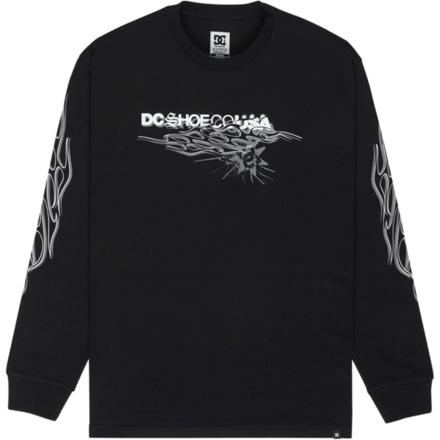 2026 DC Shoes Mens Side Flame Long Sleeve T-Shirt EDYZT04461 - Black